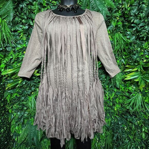 Women Tops Small Brown Braided Fringe Tasseled Accent Blouse KLOSET THERAPY 1601 - Picture 8 of 11